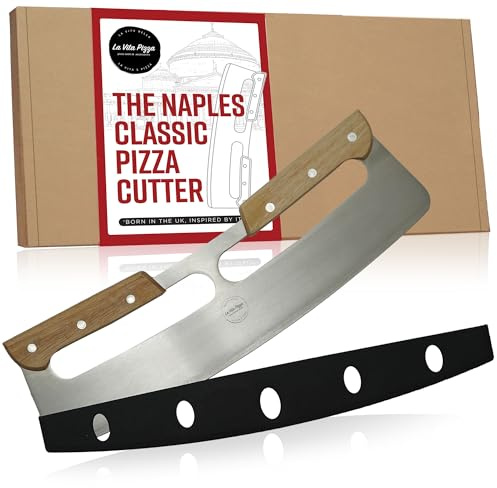 La Vita Pizza - The Naples Classic Pizza Cutter | 13 Wooden Handled Rocker Pizza Cutter Made from Stainless Steel, with & Safety Cover for Effortless Slicing, Italian Inspired Pizza Accessories