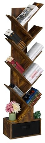 Relaxdays Liten bokhylla med form av ett träd, 9 grenar, H x B x D: 146 x 38 x 22 cm, brun