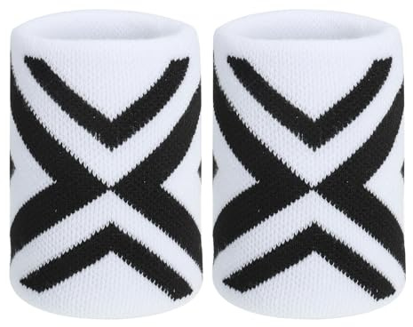 PATIKIL Sportarmband svettband för män kvinnor, 2 st andningsbara tennisarmband absorberande svettband för basket fotboll baseball löpning gym, vit/svart