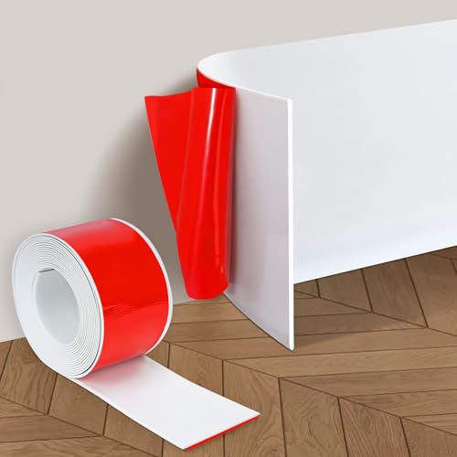 PVC mjuk golvlist självhäftande, 10 cm x 10 m platt golvlist vit, flexibel golvlist prydnadslist, självhäftande golvlister för vardagsrum, sovrum, kök