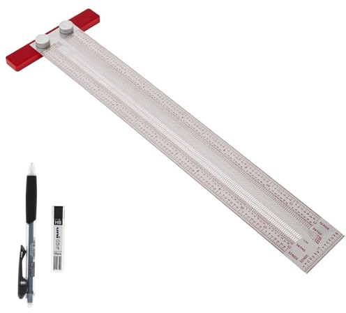 Smgda 12 Precision Marking T-Rule, Stainless Steel Scribe Line Ruler with Holes for Cutting Sawing, Scribing Ruler Woodworking Marking Tools Carpenter Draft Measuring T-Square with Stops (12 inch)