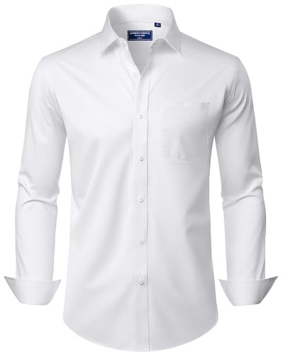 Mens White Shirt Long Sleeve Business Casual Non Iron Formal Dress Shirt