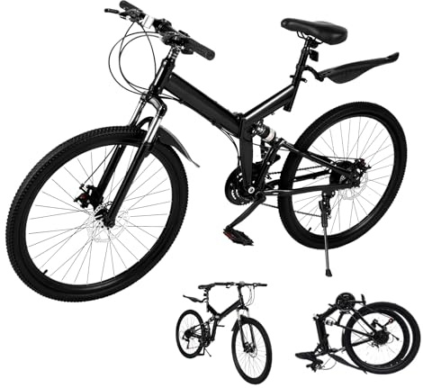 gucdaqc 26 Inch Folding Mountain Bike, 21 Speed Mens and Womens Foldable Mountain Bicycle, Folding Bicycle for Adults, Dual Disc Brakes, Seat Adjustable 80-95mm