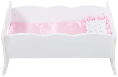 Gecheer Wooden Doll Cradle, Rocking Baby Doll Crib Bed with Pink Bedding Set, Fits Dolls Up to 20 Inches, MDF Wood, Pink and White, for Doll Role Play and Nursery Pretend Play