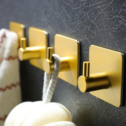 ZUNTO Ganchos Adhesivos para Pared, Colgadores Autoadhesivo Resistentes, 4 Paquetes de Ganchos Sin Taladrar, Dorado