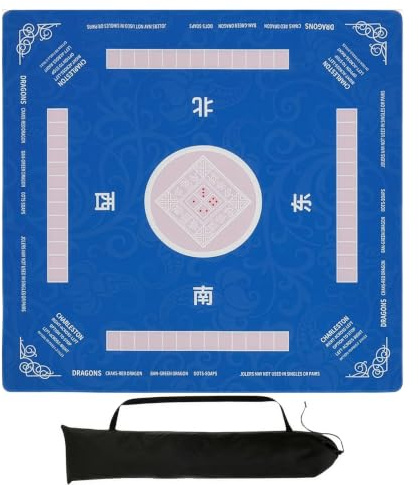 Mahjong Mat 23.6x23.6 (60x60cm) – Non-Slip Surface Silent Play Mat for Mahjong Tiles, Perfect for Halloween, Christmas Party Games, Family Gatherings – Portable & Foldable Game Mat (Blue)