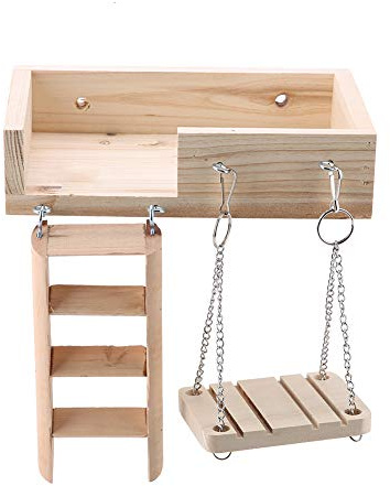AMONIDA Ensemble de Jouets échelle Rampante en Bois pour Hamster avec Balançoire pour Petits Animaux de Compagnie, Durable et Amusant pour Un Jeu Interactif, Burlywood, 3 Pièces