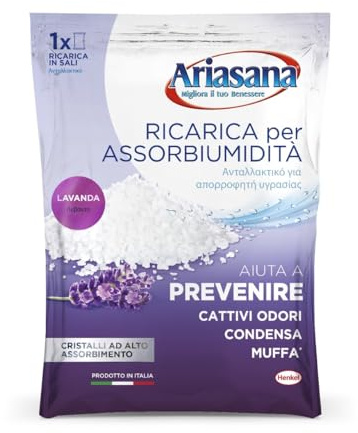 Ariasana Ricarica in Sali Assorbiumidità Fragranza Lavanda 1 Busta da 450 Grammi Assorbono Efficacemente l'Eccesso di Umidità
