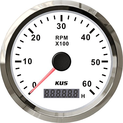 KUS varvräknare RPM mätare, 85 mm 6 000 RPM 12 V/24 V med bakgrundsbelysning (vit), justerbart hastighetsförhållande, vattentät, lämplig för diesel- och bensinmotorer
