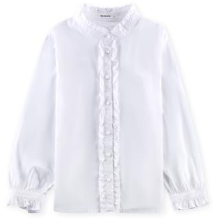 SOLOCOTE Blusa de niñas con Volantes, Mangas largas, Botones, Estilo Princesa, de algodón Suave y Suelta, Ideal para Primavera y Verano Blanco 9-10 años