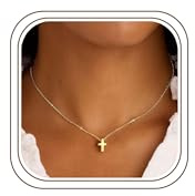 M MOOHAM Cross Necklace for Women Girls - Gold Necklace Jewelry for Women, Dainty 14k Gold Plated Tiny Small Cross Pendant Necklaces for Womens, Religious Christian Gifts for Womens Girls