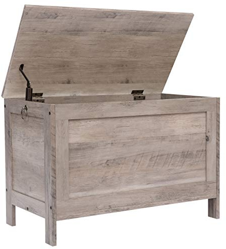 HOOBRO Toy Box, Retro Wooden Look Storage Chest with Safety Hinge, Entryway Storage Bench Supports 220 lb, 29.9 x 15.7 x 18.9 Inches Toy Chest Organizer, Easy Assembly (Greige) BG75CW01G1