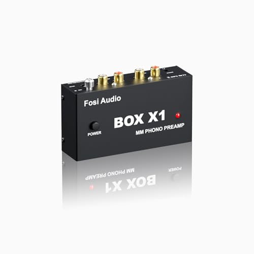 Fosi Audio BOX X1 Préamplificateur Phono, Mini MM Préampli à Très Faible Bruit Préamp Hifi avec Sortie RCA/TRS, Poteau Mise à la Terre et Alimentation 12 V CC