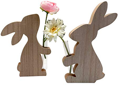 Hase mit Vase (2er Set), H: 19-22,5 cm Frühlingsdeko, Deko Hase, Osterdeko, Osterhase