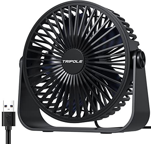 TriPole Ventilateur de Bureau USB à 3 Vitesses - Silencieux, Réglable à 360°, Portable pour Maison, Chambre, Voiture, Camping en Plein Air-Noir