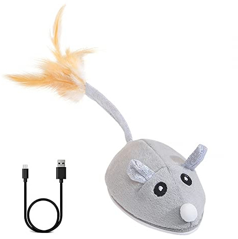 DONGKER Giocattoli Mouse Gatti Interattivi,Giocattolo Intelligente Gatto Automatico Moving con Coda Piume Giocattoli Topolini USB Ricaricabile per Gatti