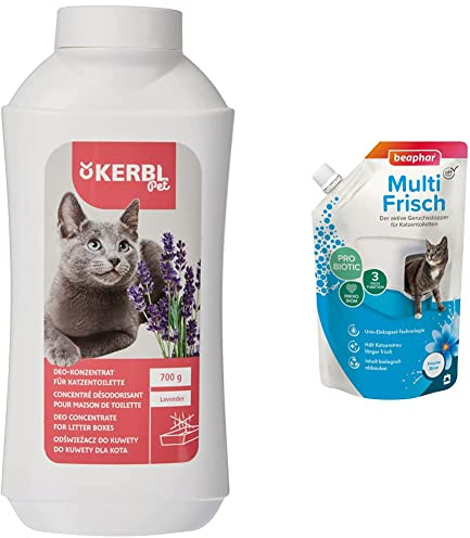Kerbl 82673 Deo-Konzentrat für Katzentoilette, 700g & Beaphar Multi Frisch - Geruchsneutralisierer für Katzenklos - Verlängert die Haltbarkeit von Katzenstreu - Duft nach frischer Brise - 400 g
