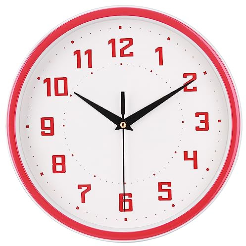 Topkey Orologio da parete rotondo silenzioso da cucina 23 cm Stile moderno senza ticchettio Orologio decorativo da camera da letto, ufficio, studio, cucina - Rosso