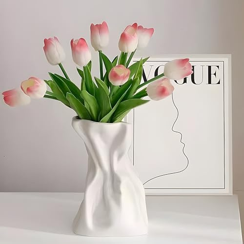Paper Bag Vase for Flower, Unique Crinkle Design White Ceramic Vase, Flower Vase for Aesthetic Home Decor, Wedding Dinner Table Party Christmas Decorative