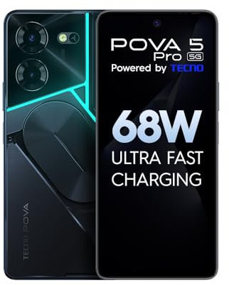 TECNO Pova 5 Pro 5G (Dark Illusion, 8GB RAM,256GB Storage)| Segment 1st 68W Ultra Fast Charging | India's 1st Multi-Colored Backlit ARC Interface | 50MP AI Dual Camera | 6.78