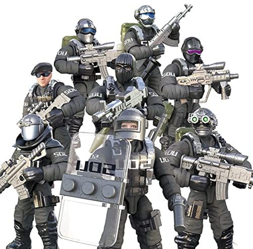 MEIEST 8 Stück SDU Action Mini-Actionfiguren, SWAT City Police Modellausrüstung Baustein-Spielzeug mit Mehreren militärischen Waffenzubehör, Partyzubehör, Gastgeschenk-Set