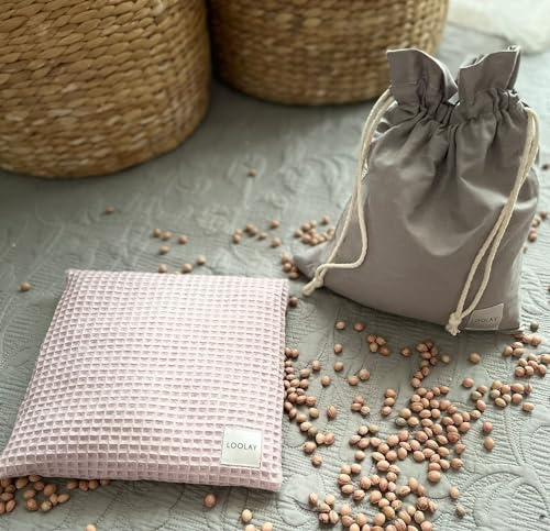 Cuscino termico a nido d'ape in cotone LOOLAY con noccioli di ciliegia bottiglia dell'acqua calda, set composto da cuscino + rivestimento + sacchetto super regalo (15 x 15 cm rosa Waffel)