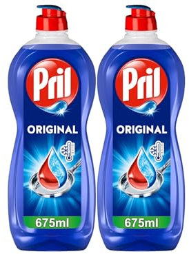 PRIL Original (2x 675 ml), Handgeschirrspülmittel mit höchster Fettlösekraft, für sauberes Geschirr auch in kaltem Wasser