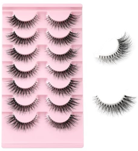 Kiusatig Faux Cils Naturel 7 Paires Cat Eye Lashes 3D D Curl Faux Cils Volume Russe Strip Lashes Réutilisable cils à La Main（M50）