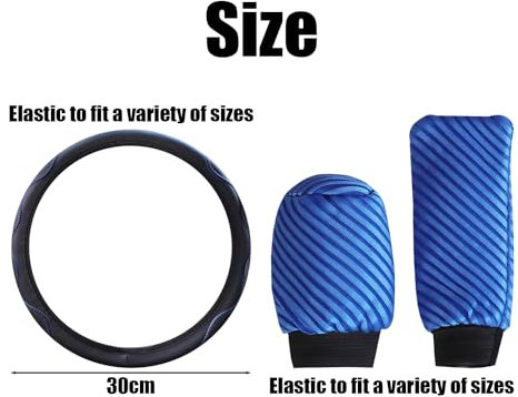 Set di 3 Accessori Interni Auto, Coprivolante in Pelle Elastico Universale