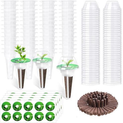 200 Pcs Seed Pods Kit for Aerogarden, Hydroponic Pods Kit Seed Starter Pods for Hydroponics Growing System Garden Kits with 50 Plant Grow Sponges, 50 Grow Baskets, 50 Pod Labels, 50 Grow Domes Lids
