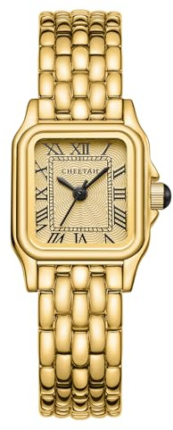 CHEETAH Armbanduhr Damen Kleine Analoge Quarz Uhr Damen mit Vintage-Armband, Rechteckiges Gehäuse, Römisches Zifferblatt, Digitale wasserdichte Armbanduhr für Frauen und Mädchen - Gold Gold
