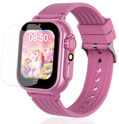 Goodatech Kids Smart Watch for Boys Girls, 1.54'' Smartwatch with 26 Puzzle Games, HD Camera, Video Music Player, Pedometer, Flashlight, Audio Book, Aluminum Case and Sport Band (Pink)