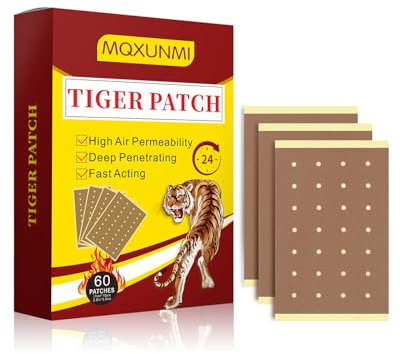 MQXUNMI 60Pcs Tiger Schmerzlinderung Patch, Wärmepflaster Aufkleber für Nacken und Schulter, Schmerzlinderung für Schulter, Wärmepflaster Schmerzpflaster für Lendenwirbelsäule Knie Patch