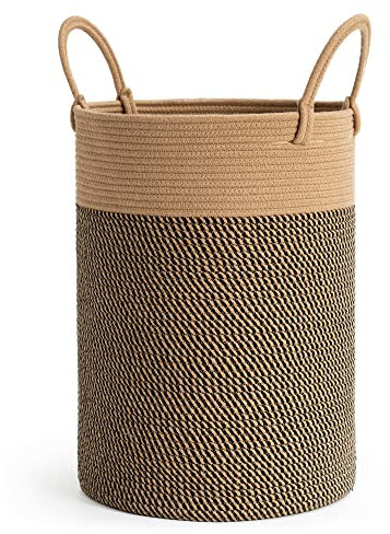 TIMEYARD Wäschekorb geflochten aus Baumwolle, Seil Korb mit Griffen, Groß Aufbewahrungskorb von Spielzeug im Kinderzimmer Decken im Wohnzimmer, D35 x H50 cm