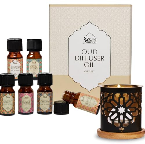 Oudh Essential Oil Diffuser Oil & Incense Burner by Dukhni | 6 x 10ml Arabic Oils with Diffuser | 100% Pure Halal Aroma Oils | Relax with Home Aromatherapy, for Relaxation & Massage