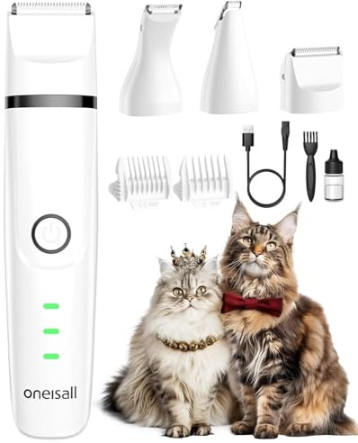 oneisall 3 en 1 Tondeuse Chat Chien Set, Tondeuse Professionnel Silencieux pour Chats de Coussinets de Chat, Rasoir pour Chats Chiens à Poils de Pattes|Fesses et Poils Noués