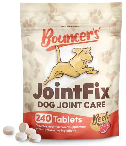 Bouncer's Joint Supplements for Dogs | 240 x Tablets | High-Strength Hyaluronic Acid, MSM, Chondroitin & Glucosamine for dogs | For better mobility & more flex | British Made Hip & Joint Care for Dogs
