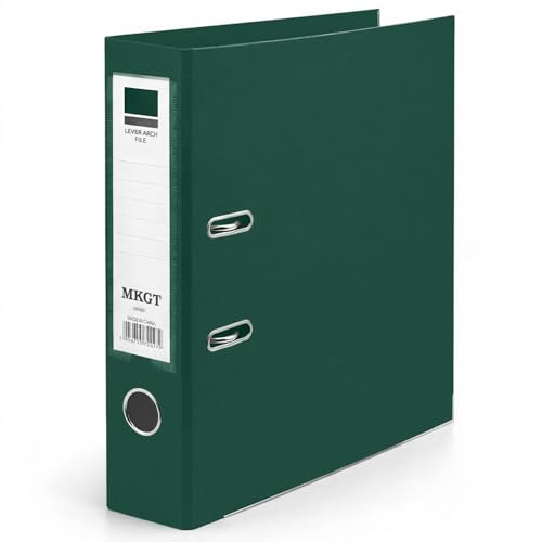 MKGT A4 Lever Arch File 75mm Spine – Heavy Duty Metal Lever Arch Mechanism, Strong Ring Binder Folder with Thumb Hole & Spine Label for Office, School & Home Filing (Green, Pack of 1)
