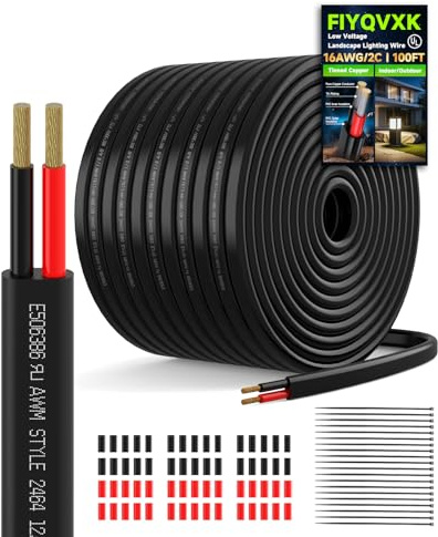 FIYQVXK 16 Gauge Wire 2 Conductor Electrical Wire, 16AWG Low Voltage Tinned Copper Wire, Outdoor Direct Burial Cord, UV Resistant Flexible Cable for Automotive Marine LED Strips - 100FT
