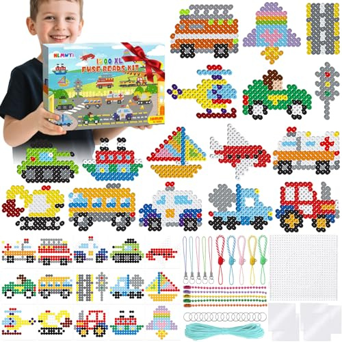 NLMWTI Kit de Perles à Repasser Grosse 10MM, 1500pcs Perle a Repasser 19 Couleurs avec Plaque Perle a Repasser, 15 Motifs 5 Papiers à Repasser, Cadeau d'anniversaire/de Noël pour Enfants