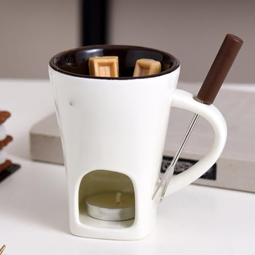 keloppasit Taza Para Fundir Chocolate Con Vela, 400 Ml Taza Fondue Chocolate Con Tenedor, Tazas Chocolates Vela Cerámica, Para Postres Navideños En Casa O Celebraciones Familiares