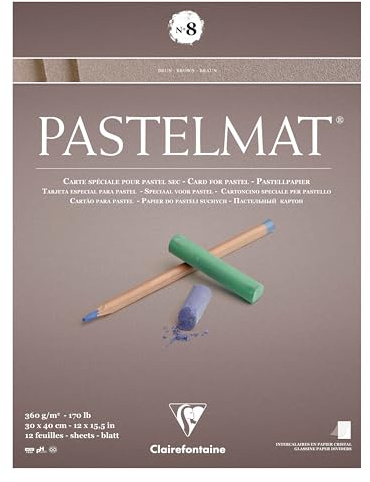 Clairefontaine 96015C Bloc Collé Pastelmat n°8-12 Feuilles Carte Spéciale pour Pastels Secs - 30x40 cm 360g - Brun - Intercalaires en Papier Cristal
