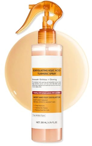200ml Exfoliating Kojic Acid Turmeric Spray, Body Peel Shot SprayS, Face Peeling Kojic Acid Turmeric Spray, Turmerics Peel Shot Sprays, Gently Exfoliating Face & Body Scrub for Smoother Skin