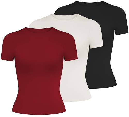 AENLLEY Womens Tops 3 Pack Ladies T Shirts Slim Fit Short Sleeve Y2K Tops