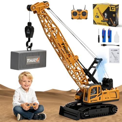 LTFIOON Grande Gru Telecomandata 13 Canali, 39 cm&2.4GHz, 680° Rotazione, Cingolata con Lama, Luci, Suoni & Spray – Batteria Ricaricabile, USB Incluse – Regalo per Bambini 6+ Anni
