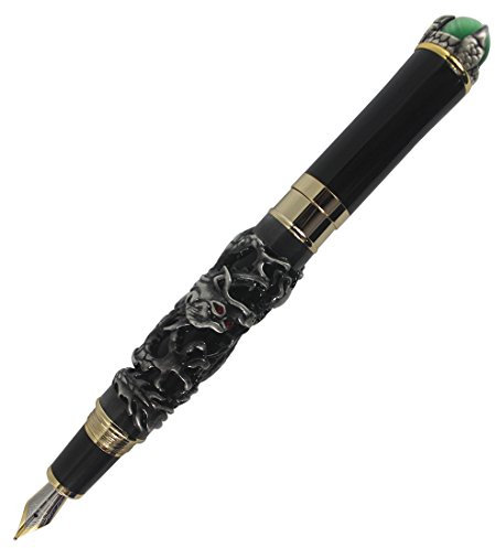 Abcsea Alten Drachen Spielen Perle Mittlere Spitze Füllfederhalter Mit Grünen Schmuck, Schraubverschluss - Antikes Silber & Grün