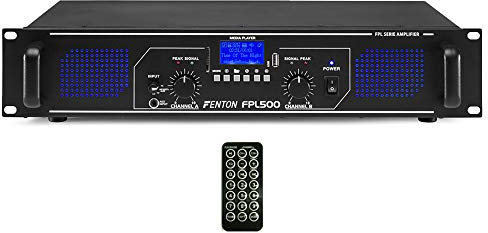 Fenton FPL500 2-Channel Digital Bluetooth Amplifier, 500W Class D DJ PA Amp with Integrated USB/SD Media Player, RCA AUX Inputs and Remote Control for Audio Installations