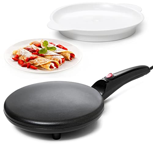 Moss & Stone Electric Crepe Maker – 8” Portable Crepe Pan Nonstick with Dipping Plate, Auto Shut-Off, On/Off Switch, Even Heating & One Automatic Temperature Control – Compact Crepe Maker