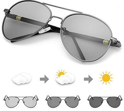 TJUTR Mens Photochromic Sunglasses Polarized for Driving Metal Frame with UVA UVB Protection