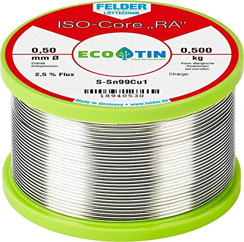 Felder Löttechnik ISO-Core RA Sn99Cu1 Lötzinn, bleifrei Spule Sn99,3Cu0,7 0.500kg 0.5mm